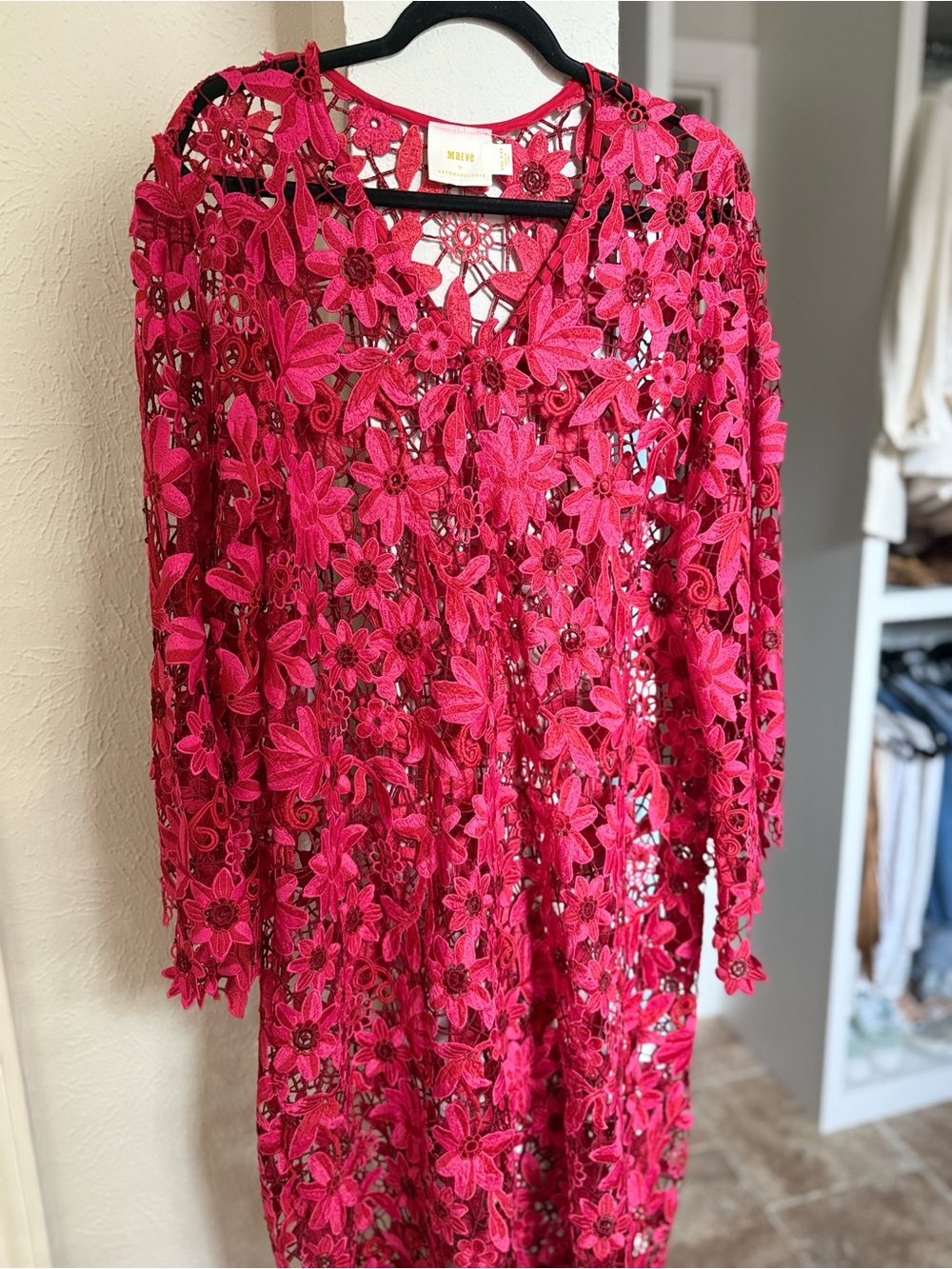Maeve Pink Floral Crochet Dress